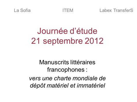 Journ E D Tude Septembre Manuscrits Litt Raires Francophones