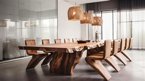 Premium AI Image | Large rustic dining table made from wooden slab in ...