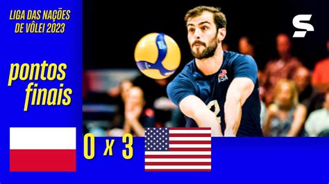 POLÔNIA 0 X 3 ESTADOS UNIDOS PONTOS FINAIS LIGA DAS NAÇÕES DE VÔLEI