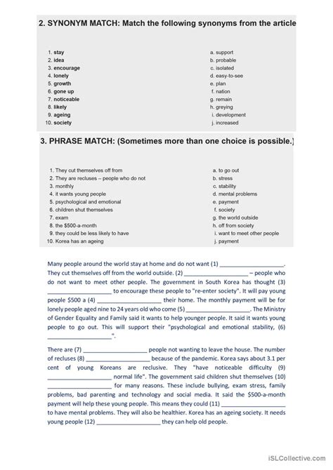 South Korea Pays Lonely People To Le English Esl Worksheets Pdf Doc