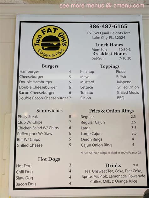 Online Menu Of Two Fat Guys Burgers And Fries Restaurant Lake City Florida 32025 Zmenu