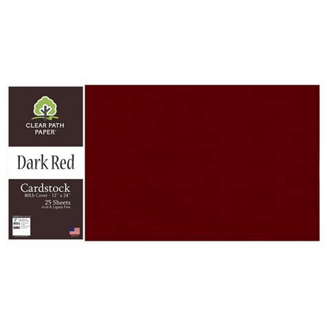 Dark Red Cardstock Aif4 12 X 24 Inch 80lb Cover 25 Sheets Clear