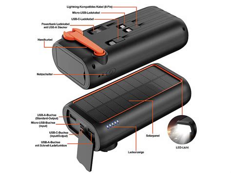 Revolt Usb Kurbel Ladeger T Kurbel Dynamo Solar Powerbank Mah