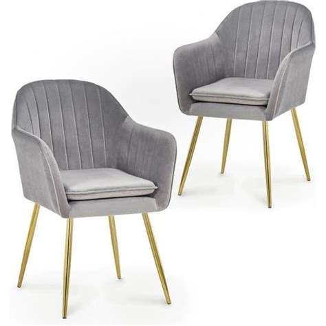 Lot De Chaises Avec Accoudoirs En Velours Gris Edwige Cdiscount Maison