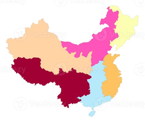 China map. Map of China in eight main regions in multicolor 40182503 PNG