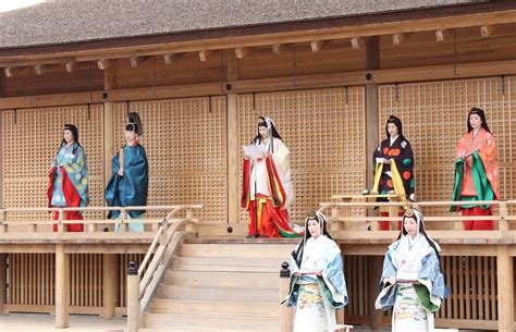 A Man Along With Several Women Dressed In Heian Era Robes Heian Era