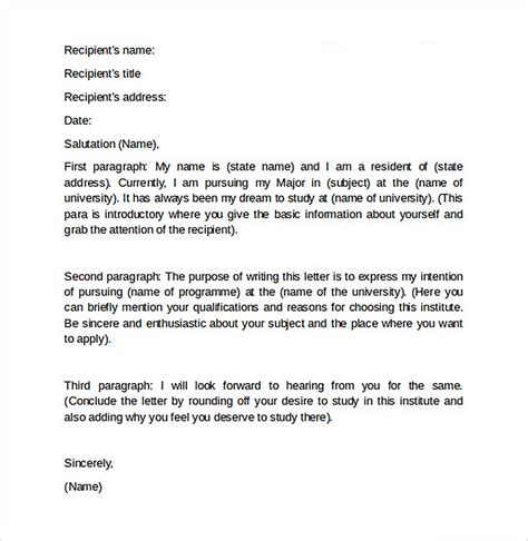 sample letter  intent graduate school