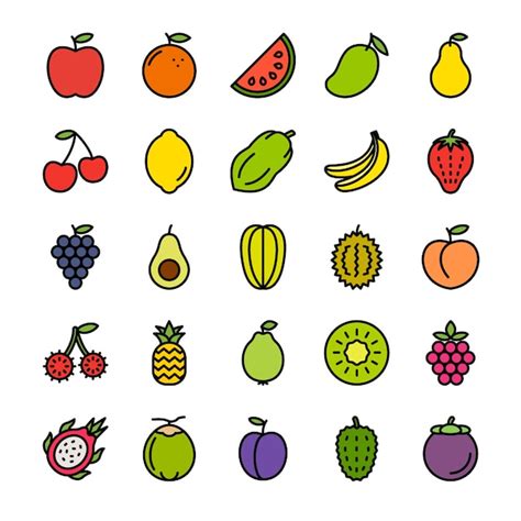 Conjunto De Iconos De Contorno Lleno De Frutas Vector Premium