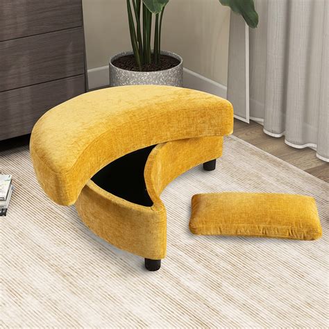 Homlike 327 W Chenille Upholstered Ottoman Half Crescent Moon Storage