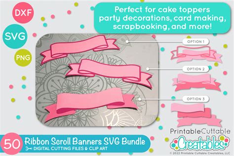 50 Ribbon Scroll Banners Svg File Bundle For Cricut