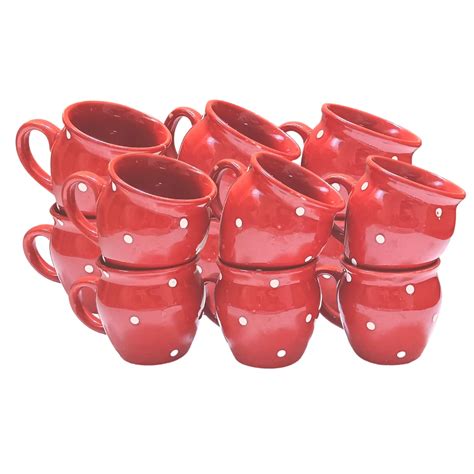 Ruvi Ceramic Ceramic Kulhad Polka Dot Cups With Handles Ceramic