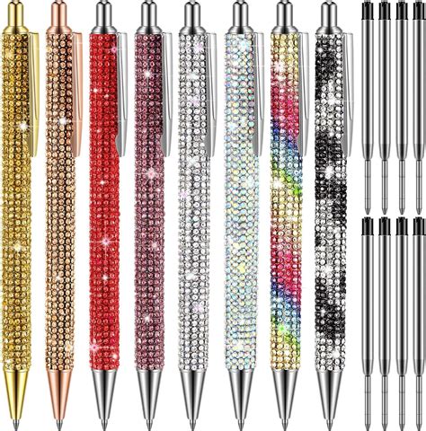 Lincia 8 Pcs Rhinestone Pens Bling Metal Ballpoint