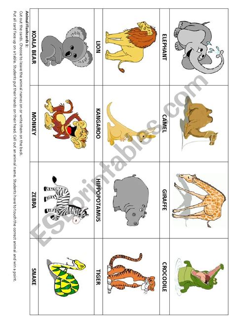 Animal flashcards 1 & Game - ESL worksheet by scoobysue