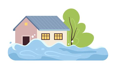 Flooded House Semi Flat Colour Vector Object Natural Disaster Flood