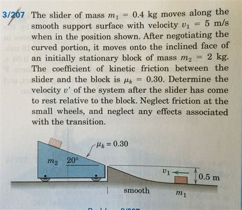 Solved The Slider Of Mass M1 0 4 Kg Moves Along The Smooth