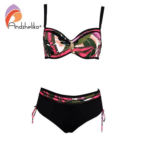 Andzhelika High Grade Leaf Print Swimsuit Bikini 2019 Women Pearl Jewelry Bikini Set Plus Size