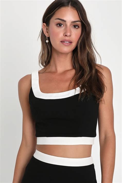 Flirty Black Top Color Block Top Sleeveless Crop Top Lulus