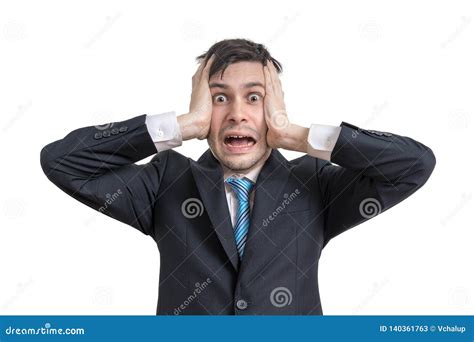 Stressed Funny Young Businessman Is Holding His Head Isolated On White