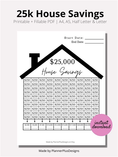 25,000 House Savings, House Savings, House Savings Tracker, 25k New