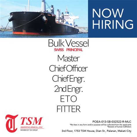 Tsm Shipping Phils Inc Is Recruiting Crews For Bulk Vessel Seaman Applyan