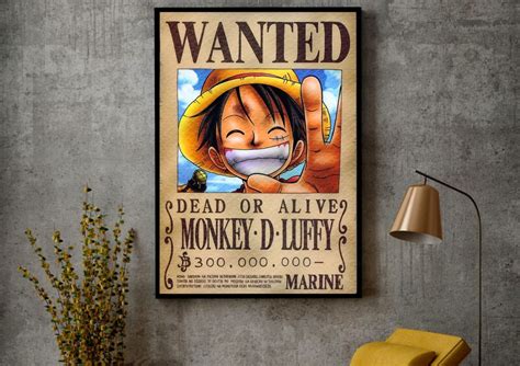 Wanted Luffy Poster - One Piece Poster, Luffy Printable Wall Art, Anime ...