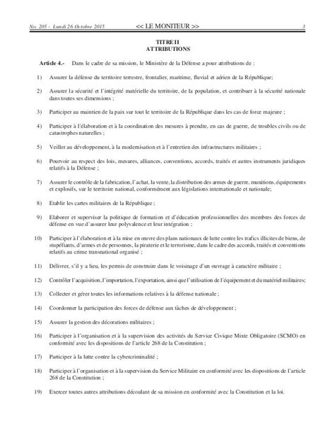 Décret Portant Organisation Et Fonctionnement Du Ministère De La De