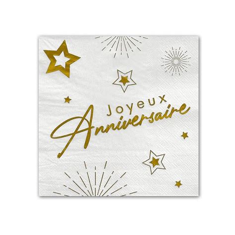 Serviettes Blanches Joyeux Anniversaire Dor Fiesta Republic