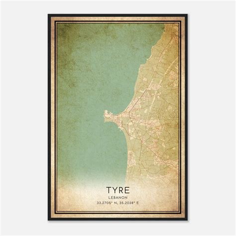 Vintage Tyre Lebanon Map Poster, Tyre City Road Wall Art Print - Custom ...