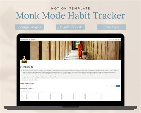 Notion Template Monk Mode Habit Tracker Productivity Dashboard