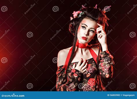 Portrait Of A Geisha With Hair And Makeup Stock Photo Image Of