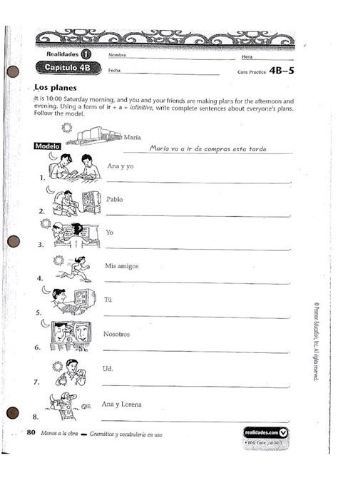 PDF Hora 4B 5 Core Practice Realidades Capítulo 4B Los planes