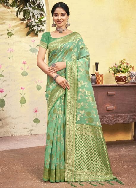 Buy Festival Wear Pista Green Weaving Cotton Saree Online From Surat