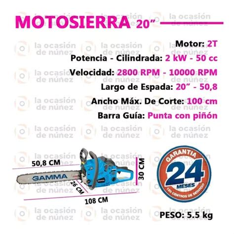 Motosierra Nafta Gamma Motor Cc Espada Cadena Cm Hp En Venta En