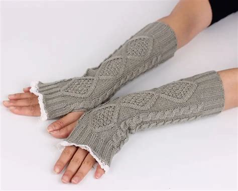 New Pure Color Hand Long Mitten Glove Women Knitted Wrist Elbow Glovers ...