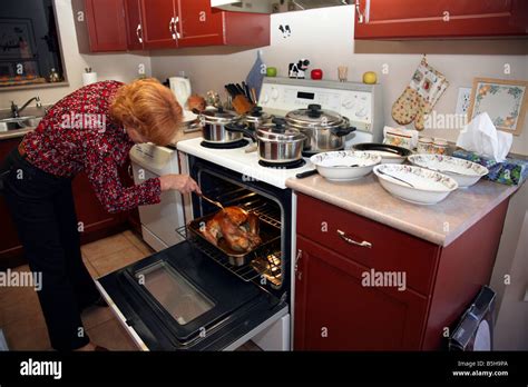 Preparing A Thanksgiving Or Christmas Turkey Dinner In North America