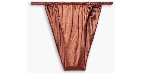 Isa Boulder Chain Ruched Stretch Satin Bikini Briefs In White Lyst