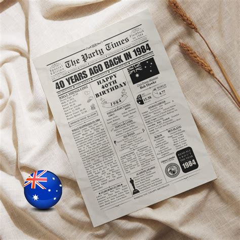 1984 AUSTRALIA 40th Birthday Newspaper Print Australian 40th Birthday