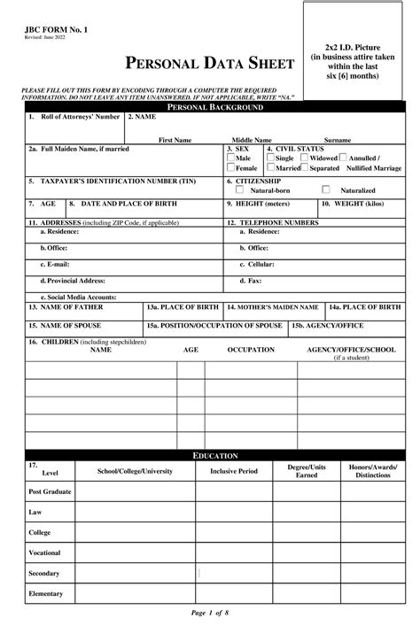 Pds June 2022 Fillable Jbc Form No 1 Revised June 2022 Personal