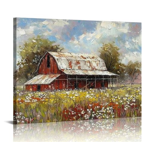 Comio Old Barn Canvas Wall Art Farmhouse Landscape Painting Picture