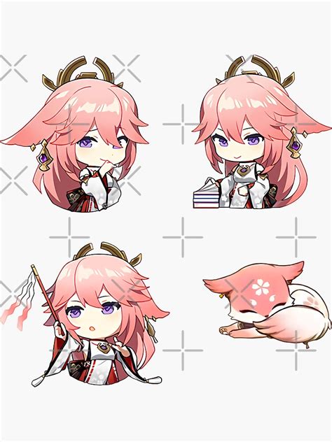 Yae Miko Th Guuji Yae Sakura Genshin Impact Chibi Stickers Set