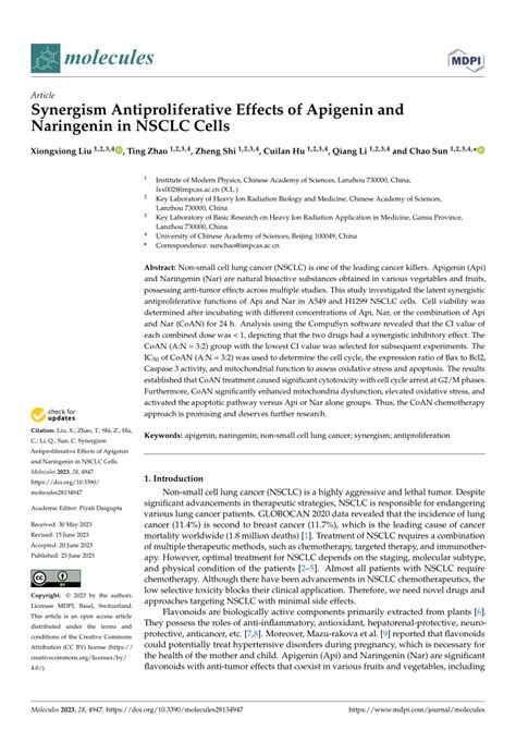 Pdf Synergism Antiproliferative Effects Of Apigenin And Naringenin In