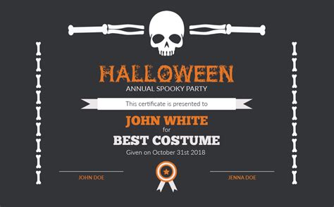 Halloween Best Costume Award Certificate Template #73973