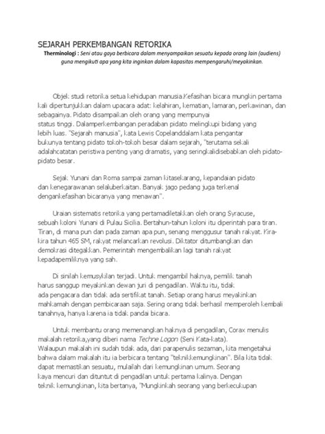 Sejarah Perkembangan Retorika Pdf