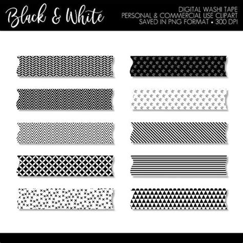 Washi Tape Clipart,Black White Washi Tape Clipart,Digital Washi Tape,Digital Planner Stickers ...