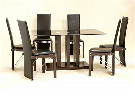 Black Glass Dining Table And 6 Chairs Large Homegenies