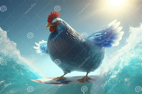 The Surfing Chicken Catching Waves In The Ocean With Style Stock