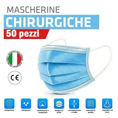 50 MASCHERINE CHIRURGICHE MONOUSO FILTRANTI IN TNT 3 STRATI PROTETTIVI