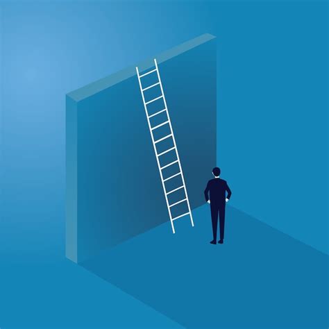 Premium Vector Business Challenge Concept Businessman Climb Ladder On High Wall