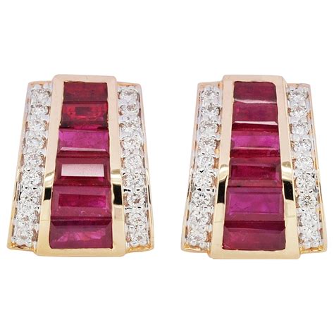 Art Deco Style 18 Karat Gold Channel Set Ruby Baguette Diamond Linear