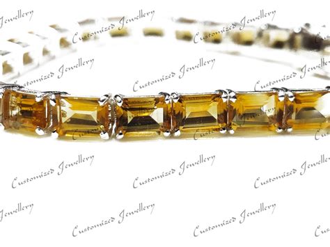 Mens Citrine Tennis Bracelet Silver Citrine Emerald Cut Etsy